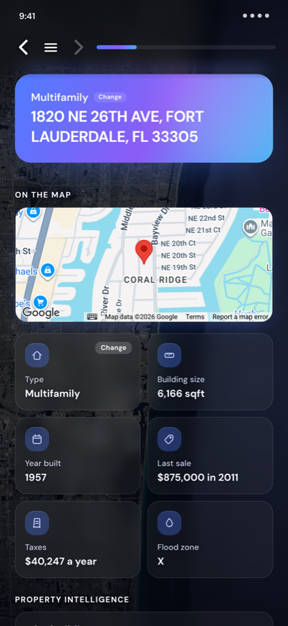 A resolved property in the UNDR app